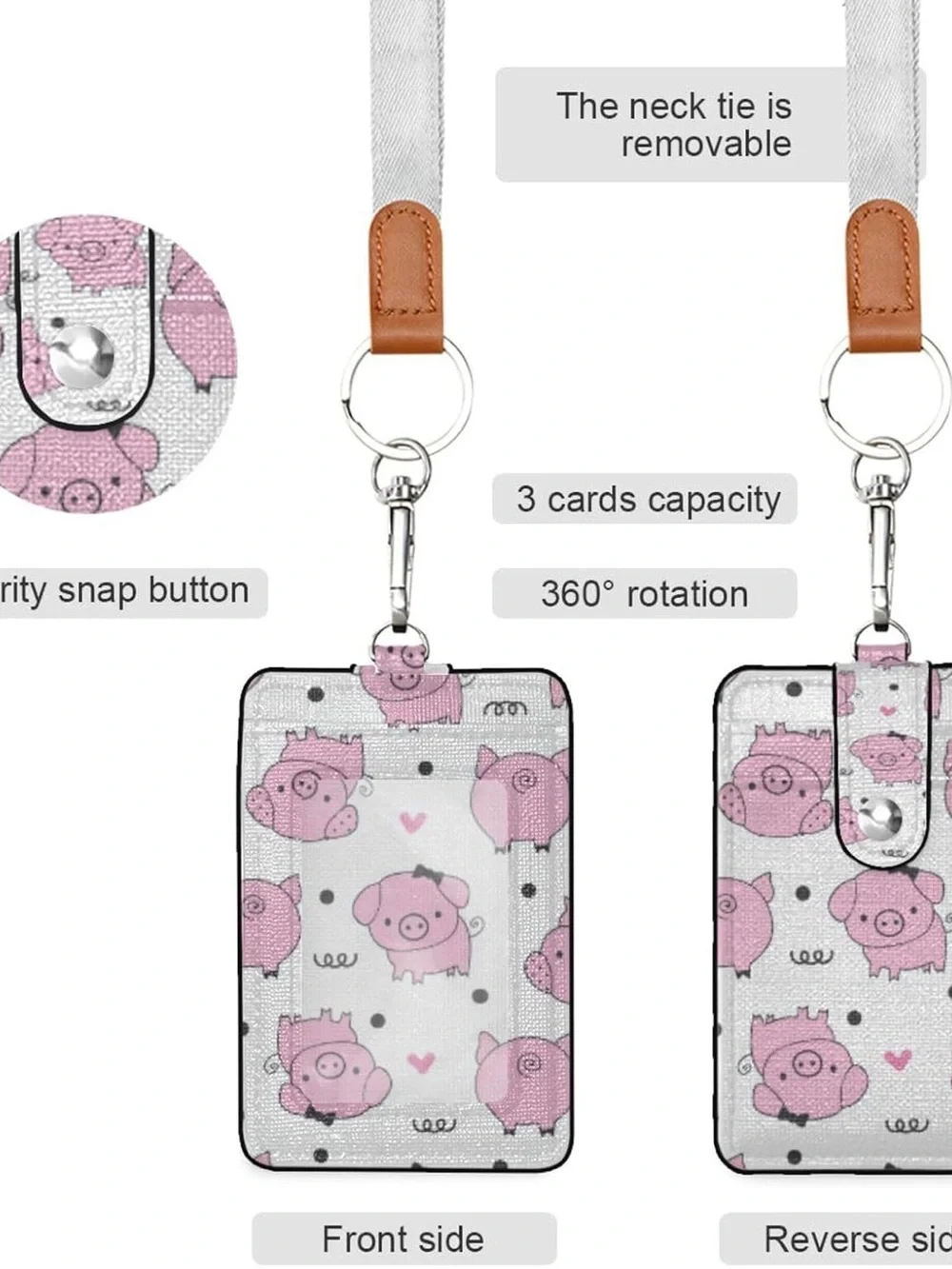 Pink Pig Pattern Lanyard ID Holder, NWOT